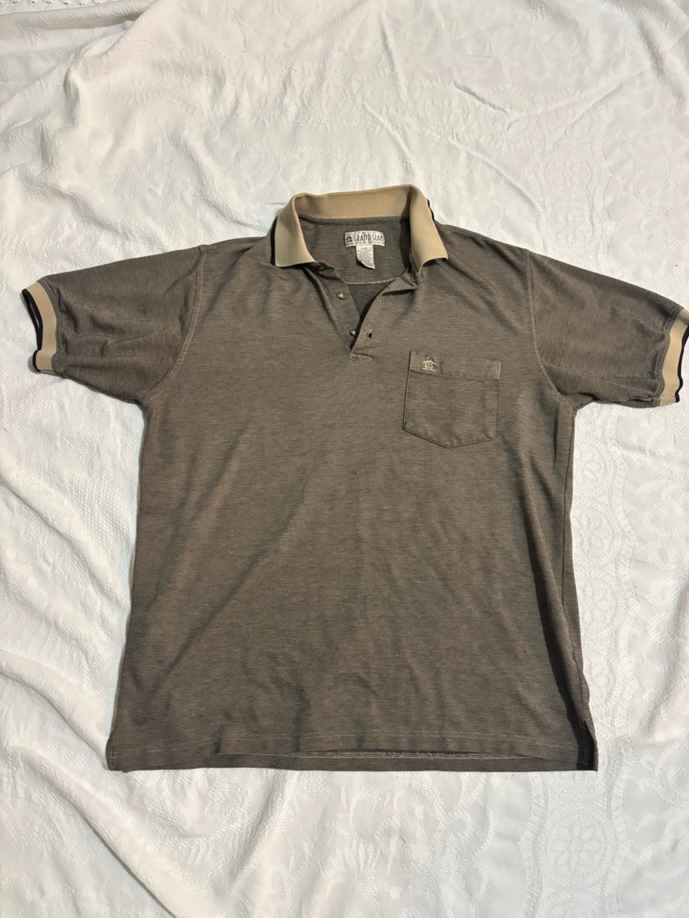 Vintage Grand Slam Penguin Polo Shirt Men’s L Gray Cream Retro Golf